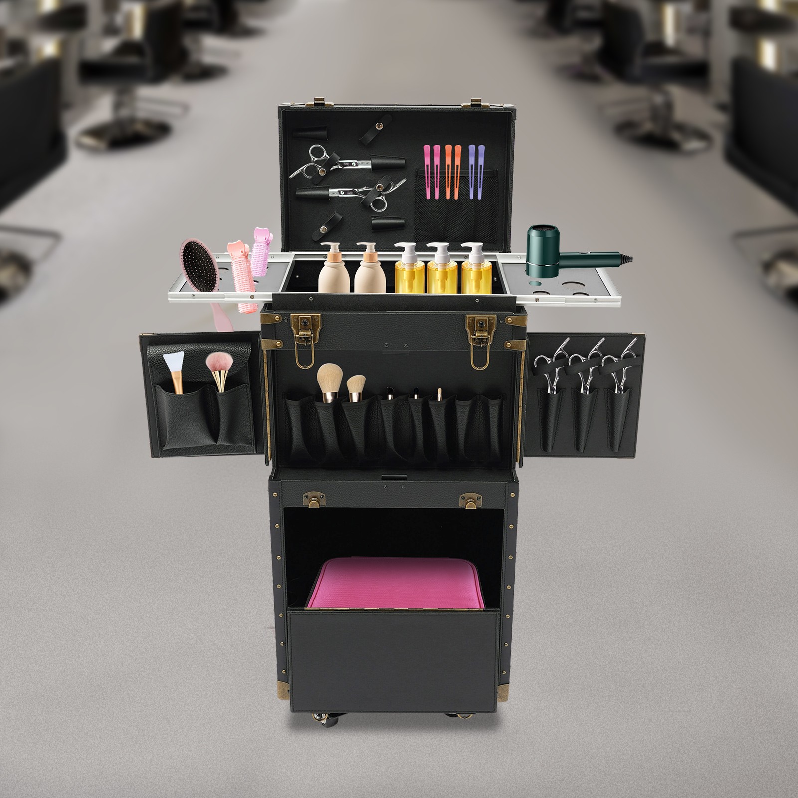 Portable Rolling Makeup Stylist Makeup Train Hair Salon Case Clipper Trimmer Box