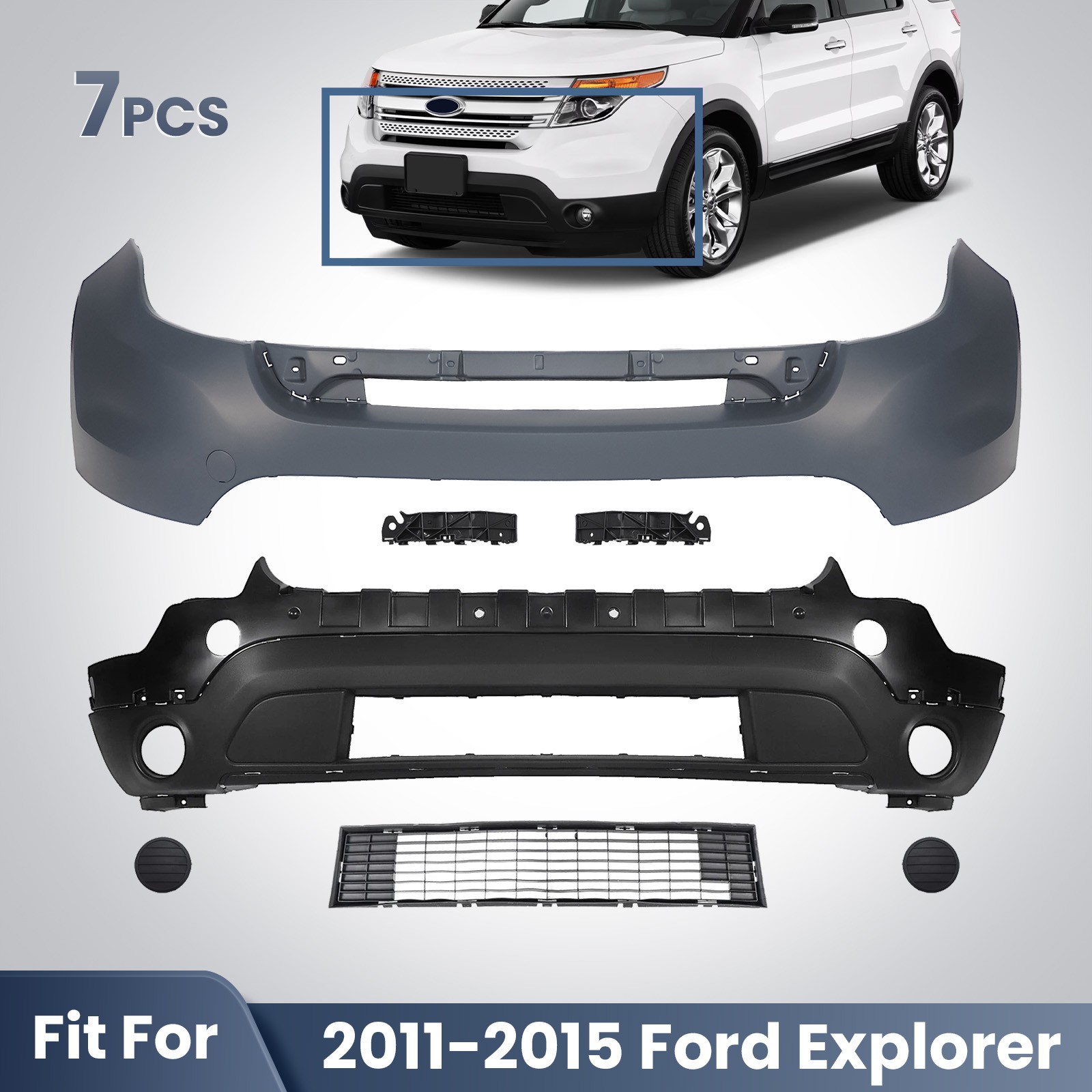 Front Bumper Cover Set For 2011 2012 2013 2014 2015 Ford Explorer Limited XLT