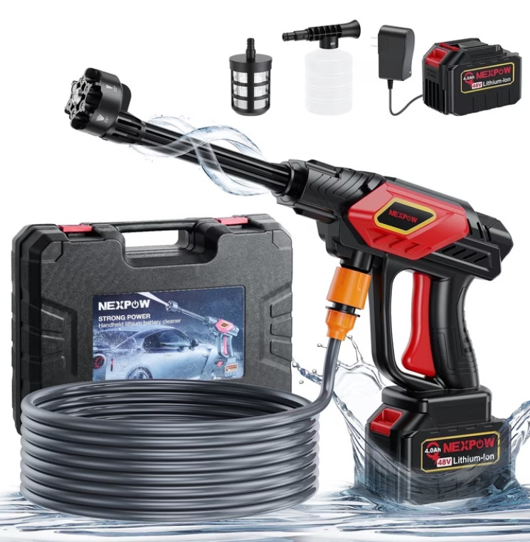 Hidrolimpiadora Inalámbrica 1000 PSI 2,4 GPM con Boquilla 6 en 1 y Manguera