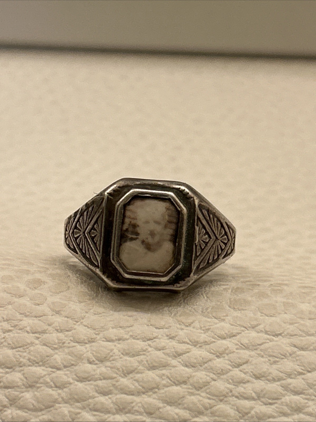 1930s STERLING SILVER CELLULOID Grandpa Father PHOTO MOURNING PRISON RING 1930s STERLING SILVER CELLULOID Grandpa Father PHOTO MOURNING PRISON RING