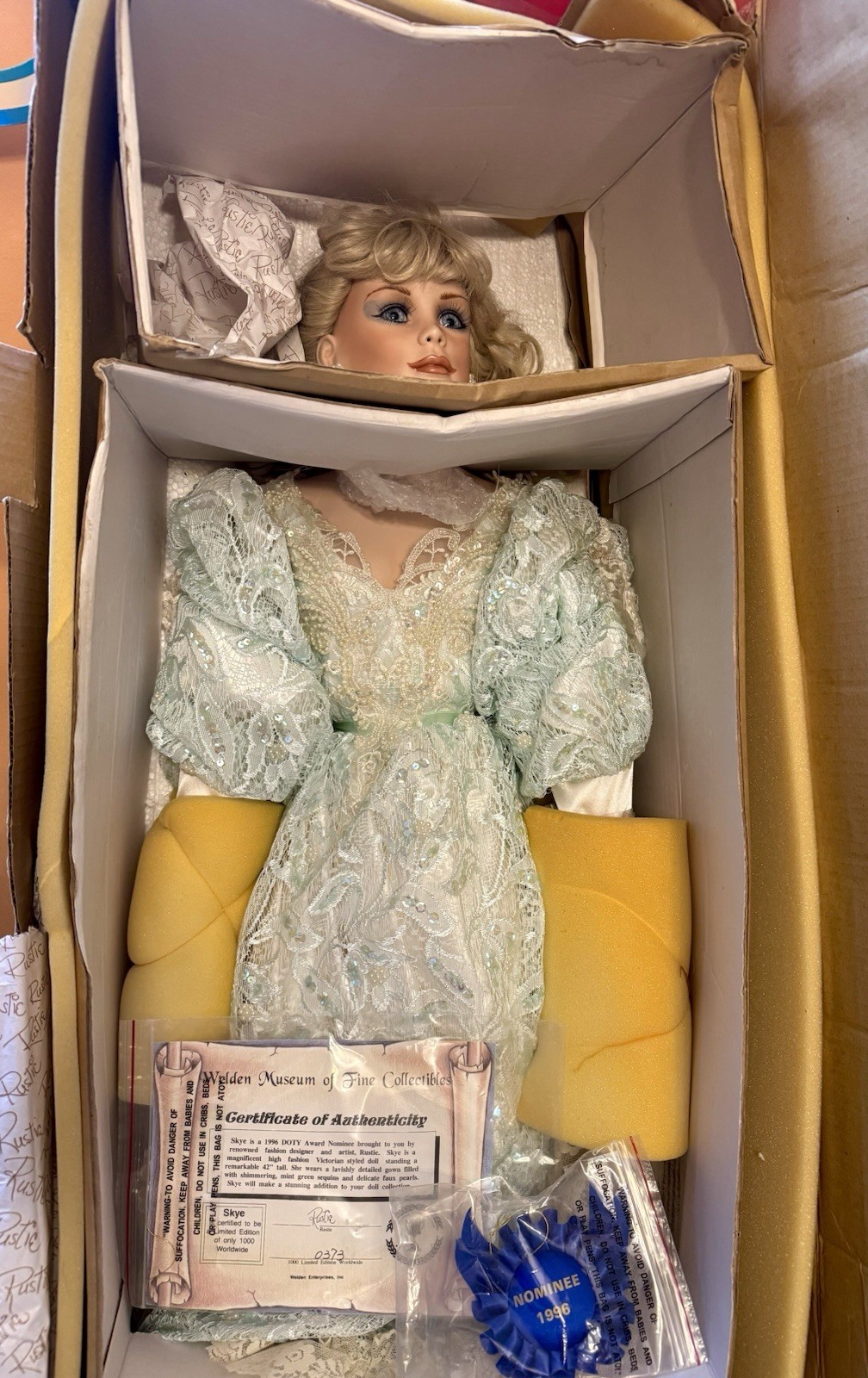 Rustie Welden Museum of Fine Collectibles Porcelain Doll SKYE 42” RARE NIB COA