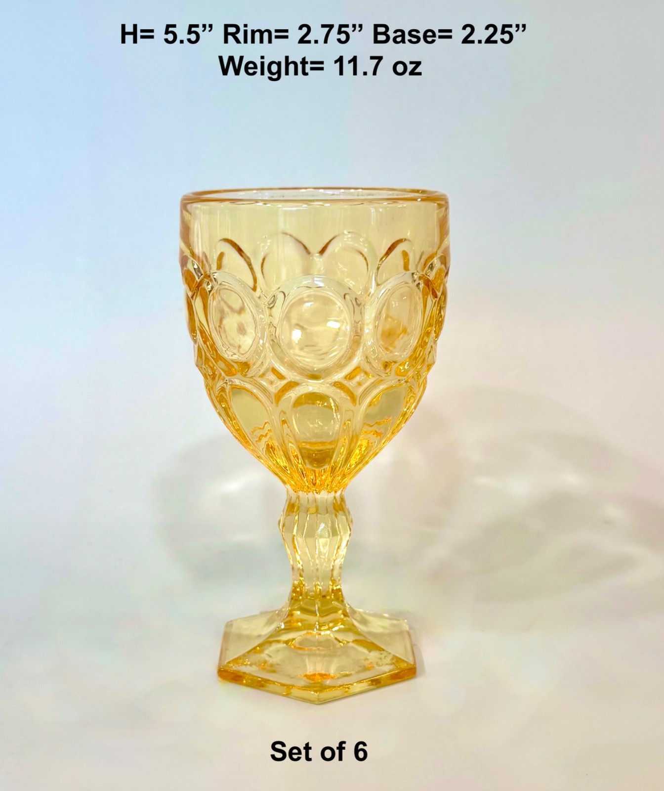 Vintage Set of 6 Fostoria Moonstone Yellow Topaz Wine Goblets 2882 Pristine