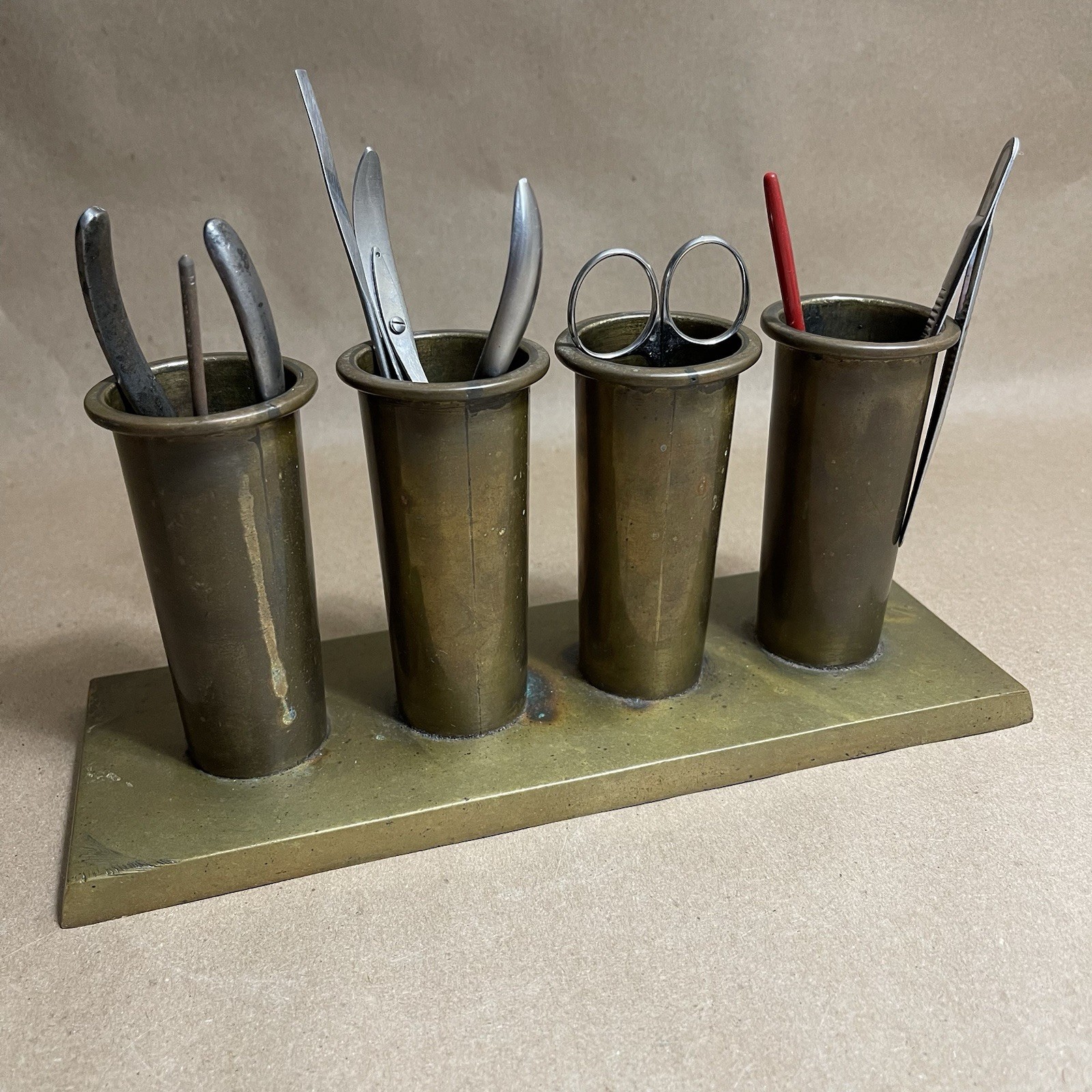 Vintage Mid Century Watchmakers Jeweler Heavy Brass Watchmaking Tool Holder Desk Vintage Mid Century Watchmakers Jeweler Heavy Brass Watchmaking Tool Holder Desk