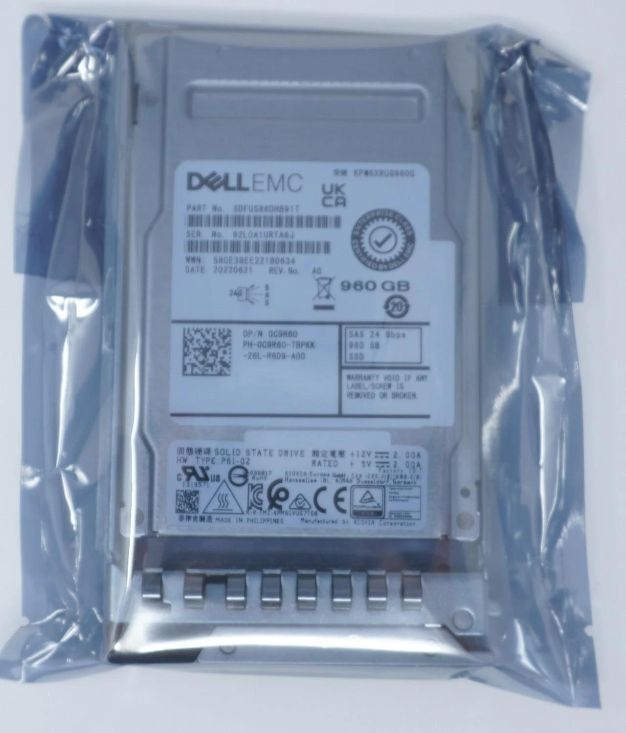 0C9R60 C9R60 DELL 960GB 24Gbp RI SAS 2.5 in KPM6XRUG960G SSD Solid State Drives