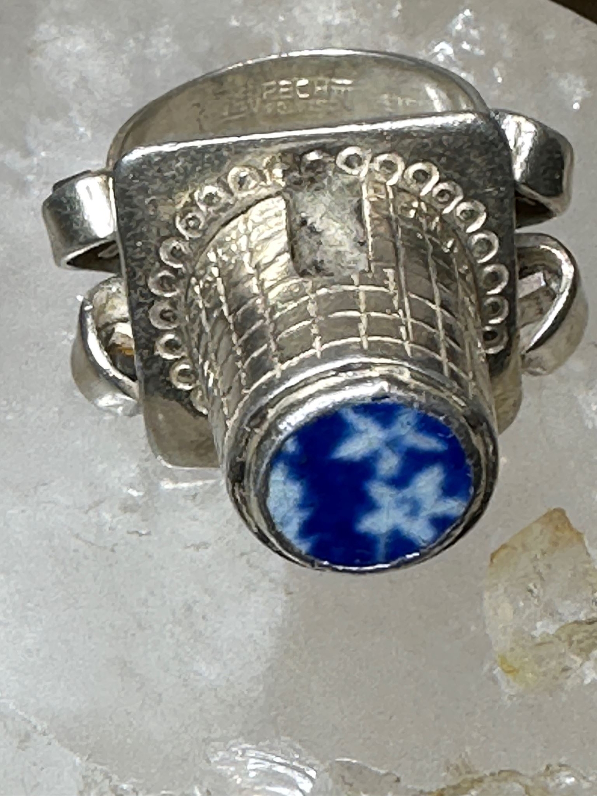 Vintage Fecht Signed Sterling Silver Architectural Castle Watchtower Ring Size 8
