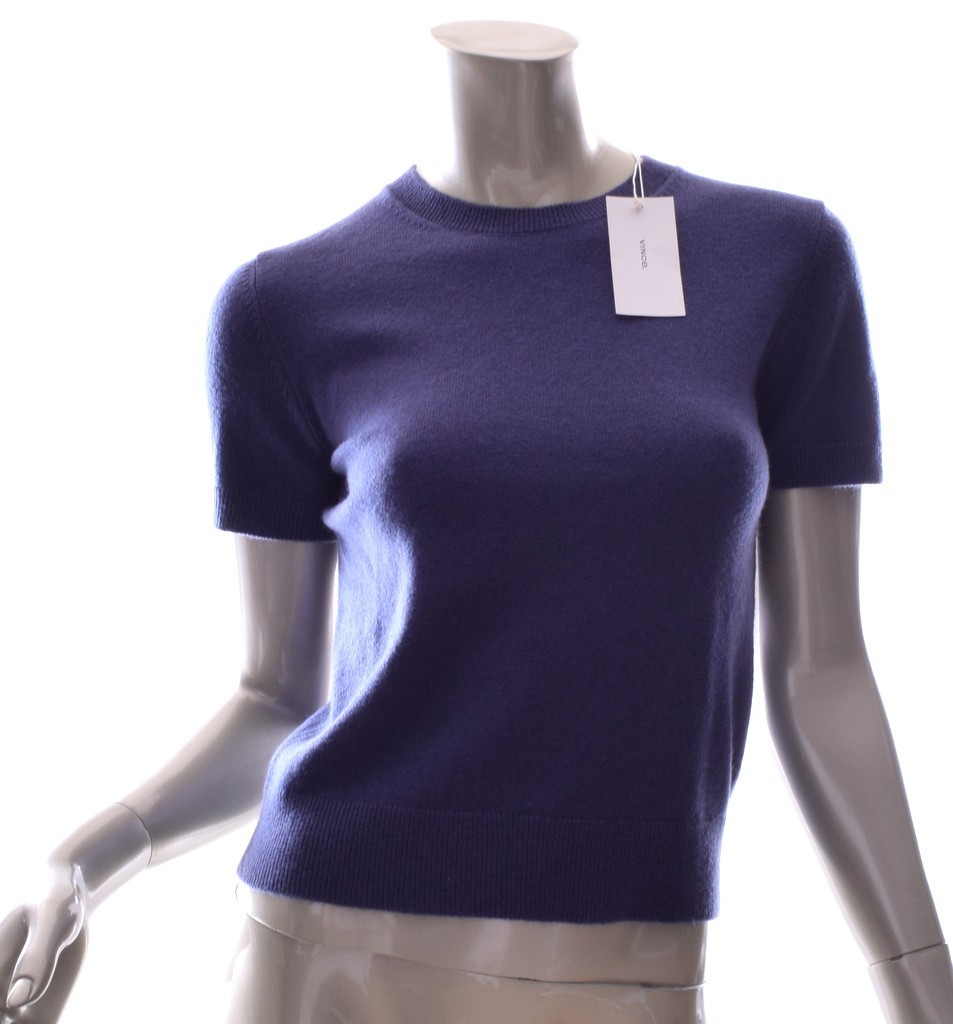Vince Wool Cashmere Blend Short Sleeve Pullover Sweater Dark Navy Blue Sz XS NWT