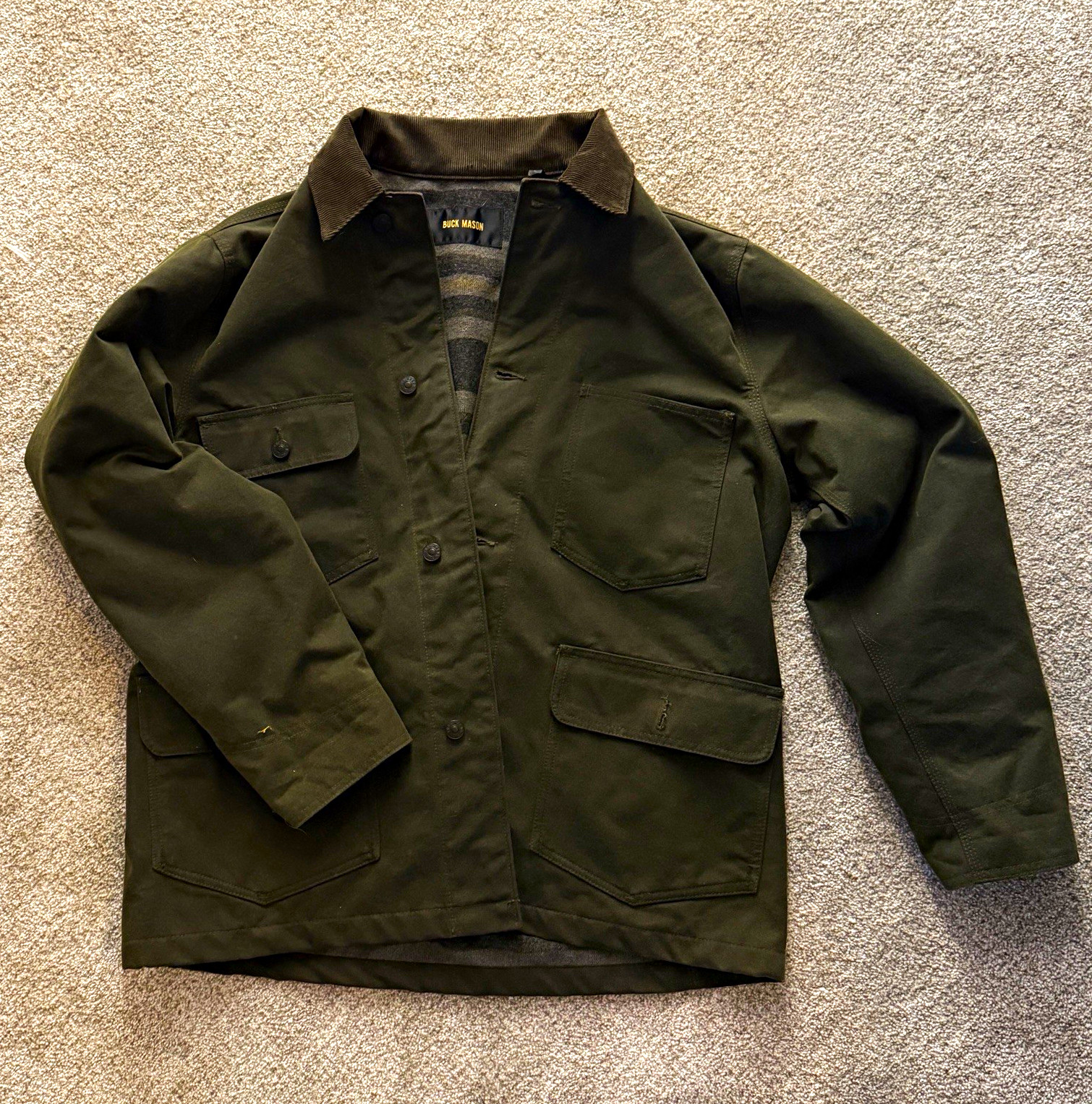 Buck Mason Dry Waxed Canvas Highland Jacket Men’s Large Olive Wool Lined Buck Mason Dry Waxed Canvas Highland Jacket Men’s Large Olive Wool Lined