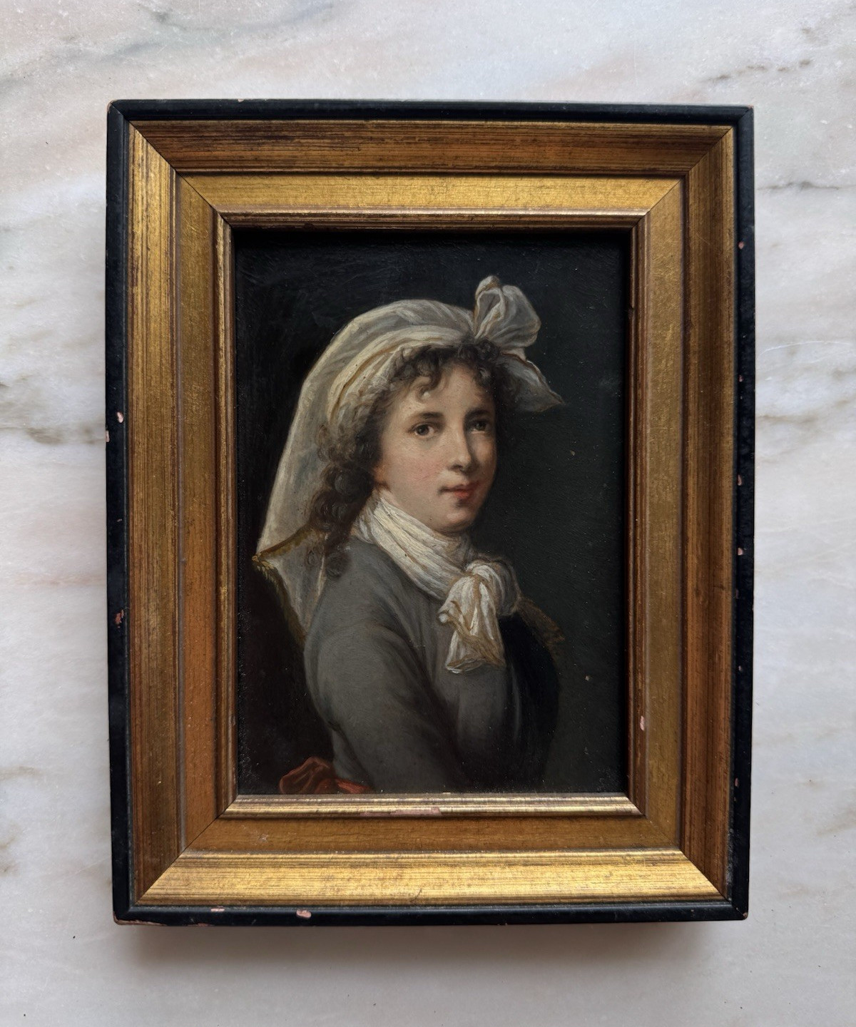 Vintage Oil Painting after Vigee-Lebrun (Fr., 1755-1842), Self Portrait on Board Vintage Oil Painting after Vigee-Lebrun (Fr., 1755-1842), Self Portrait on Board