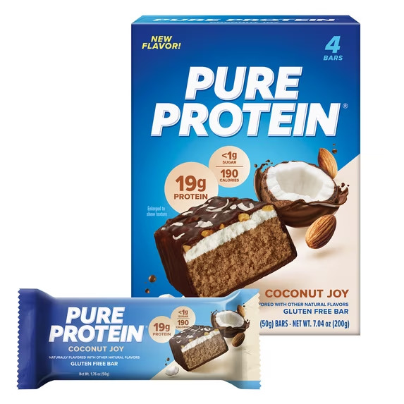 Pure Protein Bars, Coconut Joy, Gluten Free, 19g Protein, 4 Count 1.76 oz Pure Protein Bars, Coconut Joy, Gluten Free, 19g Protein, 4 Count 1.76 oz
