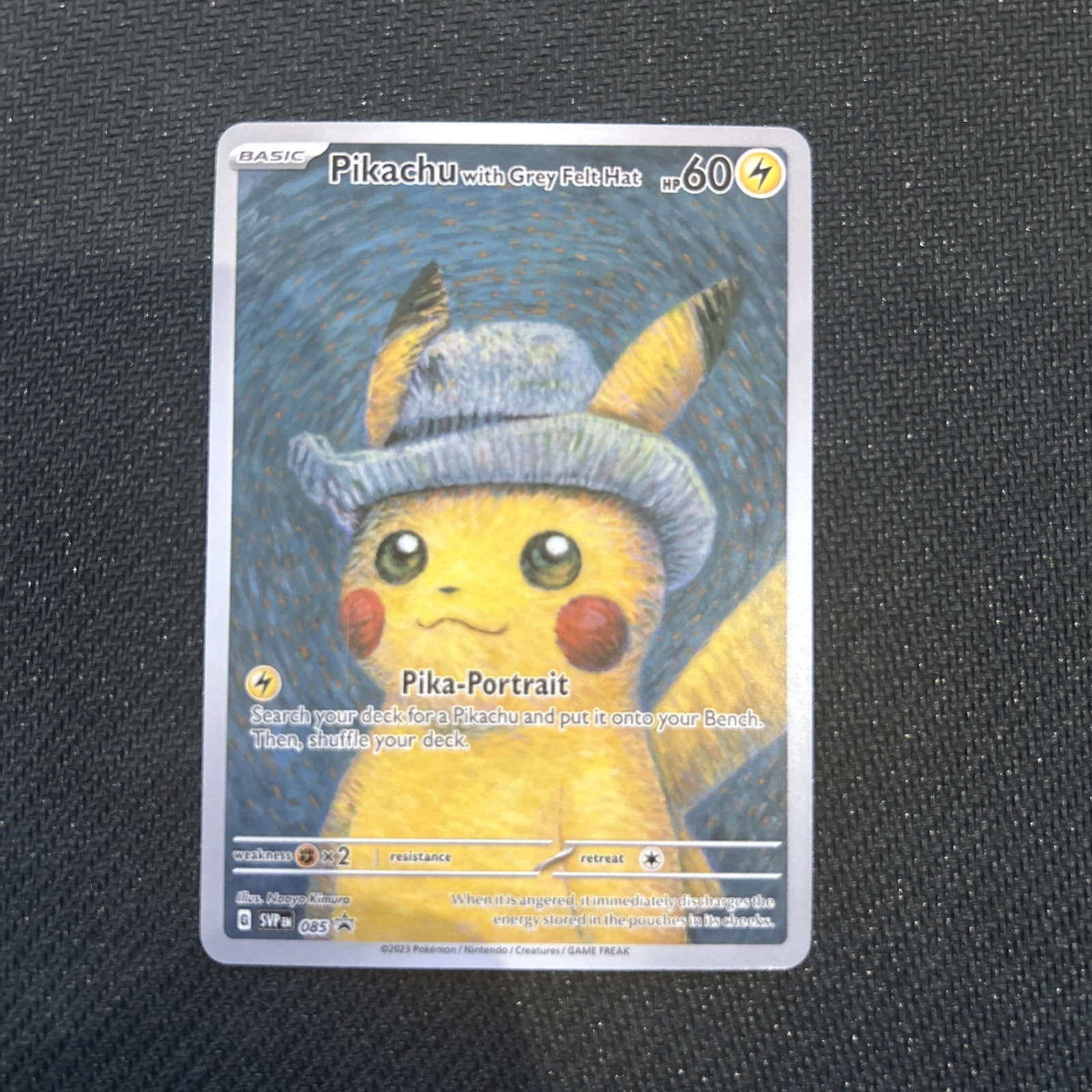 ✨Pokemon Pikachu Grey Felt Hat Van Gogh ACG Art Black Star Promo Card FAN Art ✨Pokemon Pikachu Grey Felt Hat Van Gogh ACG Art Black Star Promo Card FAN Art