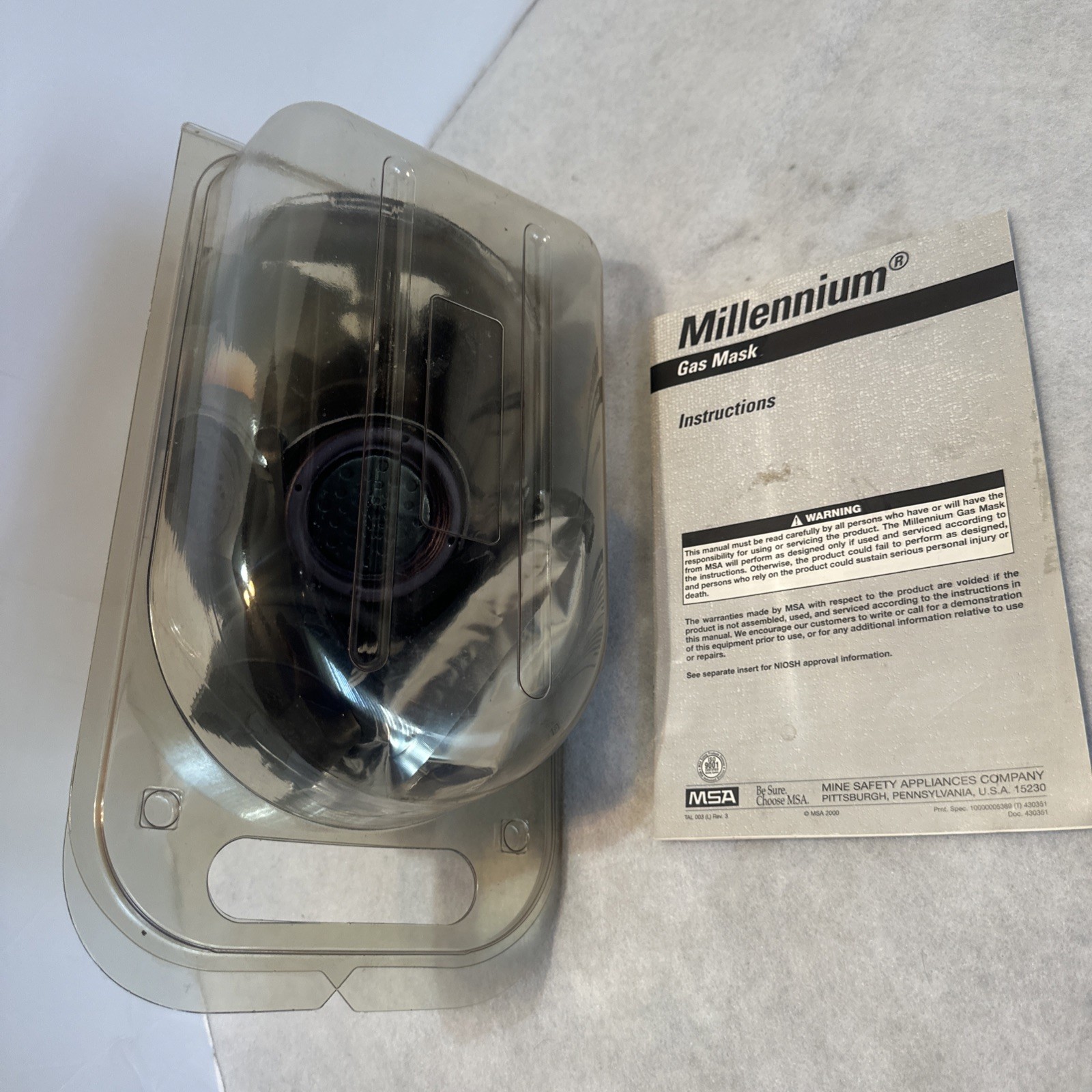 MSA Millennium Riot Control Gas Mask Size M Clear Lens New Old Stock 