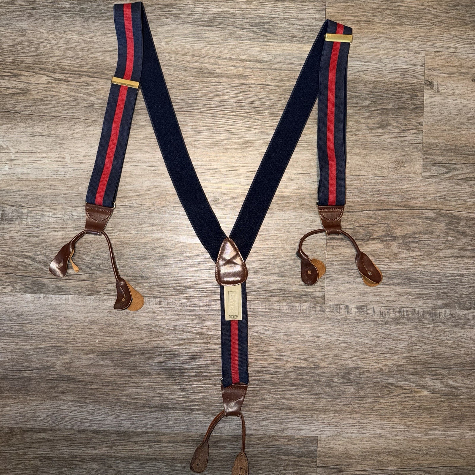 Vintage Christopher Hayes Men\'s Suspenders Striped Leather Made In Italy ￼