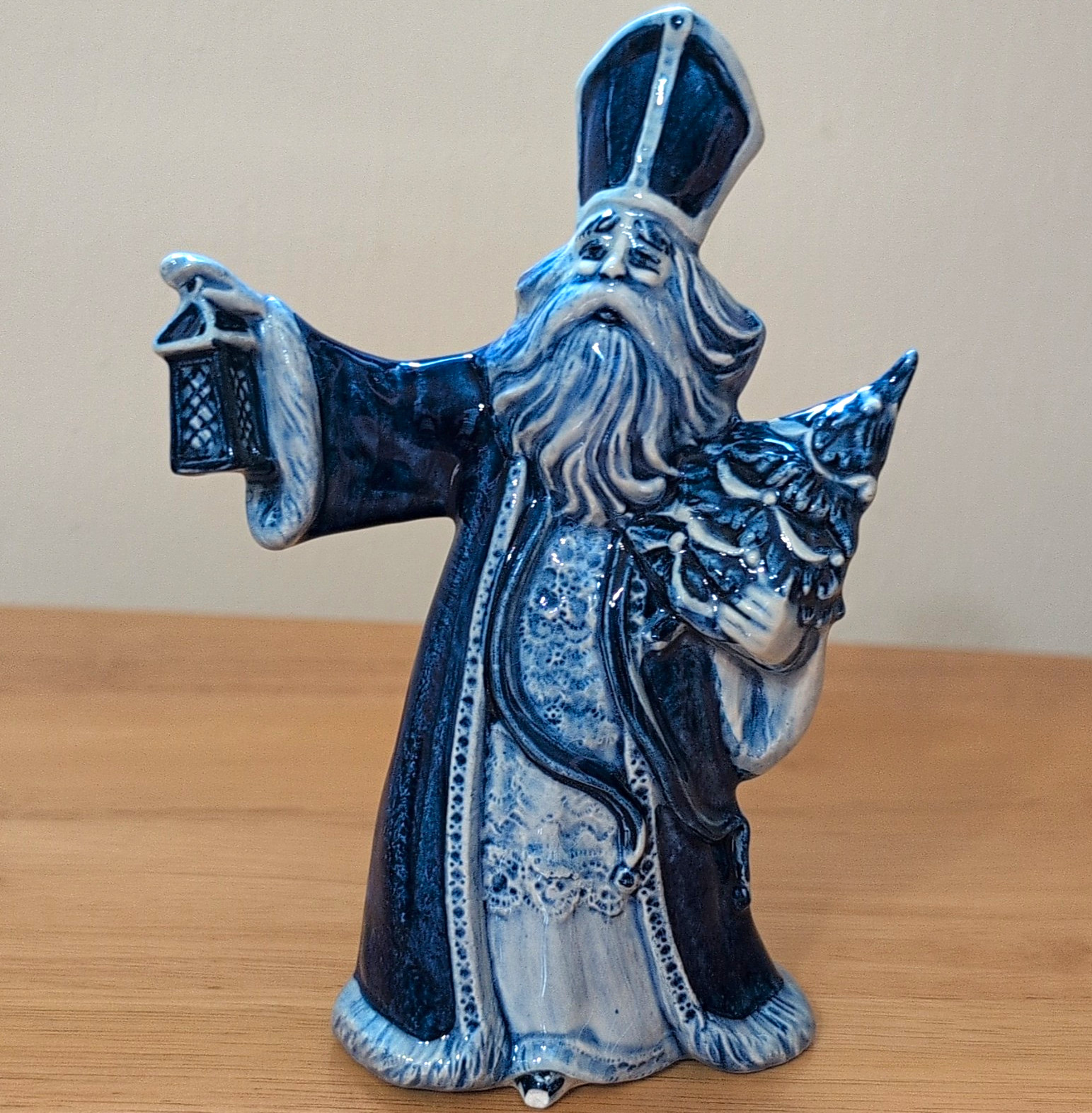 Vintage Holland Delft Blue White Ceramic St. Nicolas Figurine 8 in GH 521F 1100 Vintage Holland Delft Blue White Ceramic St. Nicolas Figurine 8 in GH 521F 1100