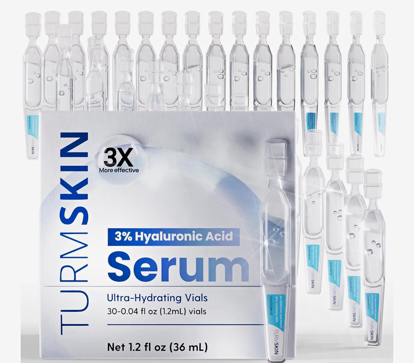 TURMSKIN 3% Hyaluronic Acid Serum Travel Ready Vials 30ct, 1.2 fl oz