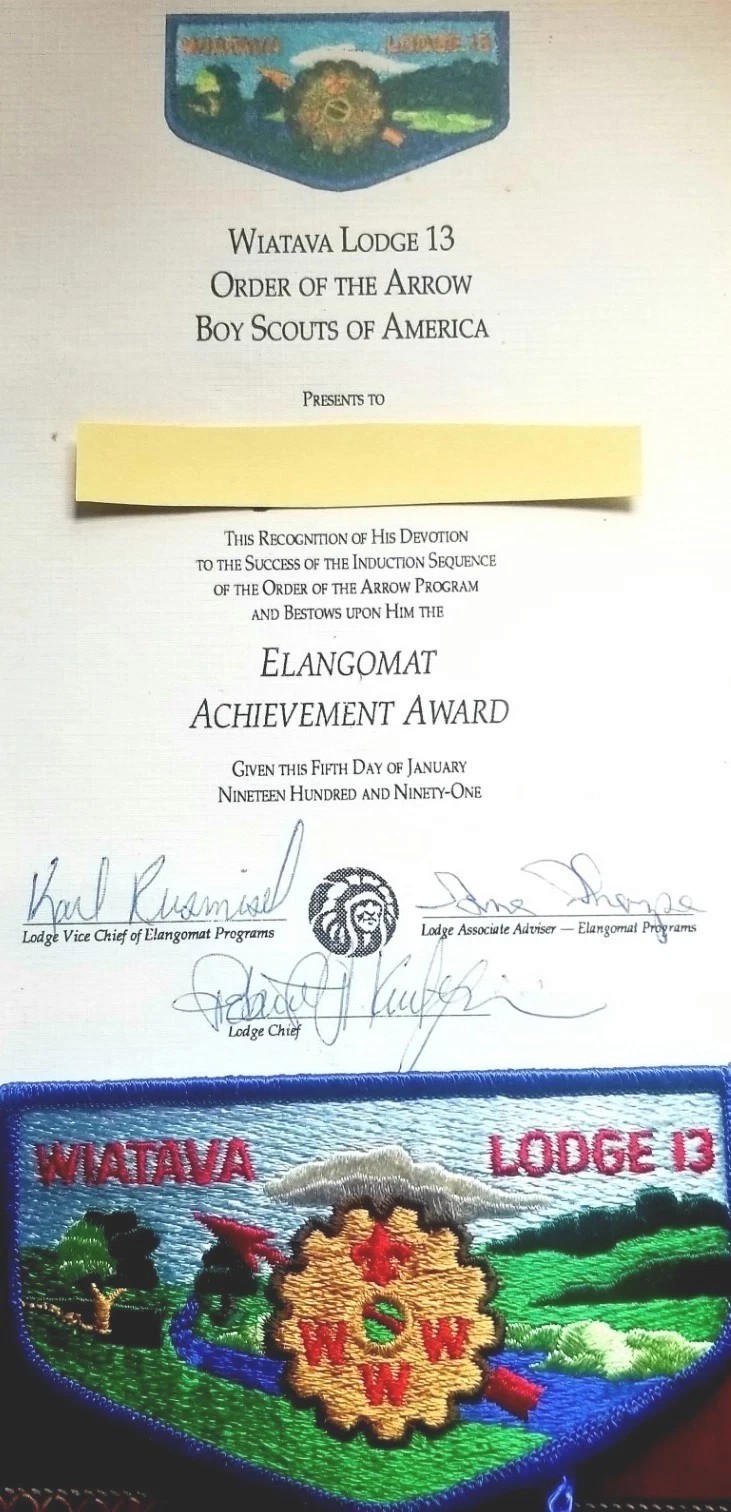 Vintage-OA WIATAVA LODGE 13  ELANGOMAT AWARD  BLUE BORDER FLAP PATCH BSA Unworn 