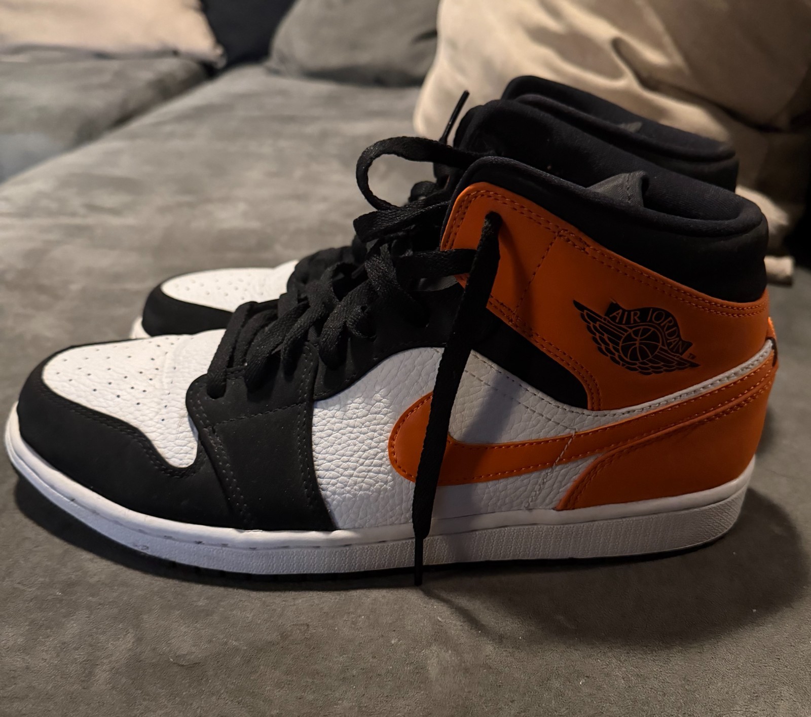 Size11.5-Nike Air Jordan 1 Mid Shattered Backboard White Black Orange 554724-058