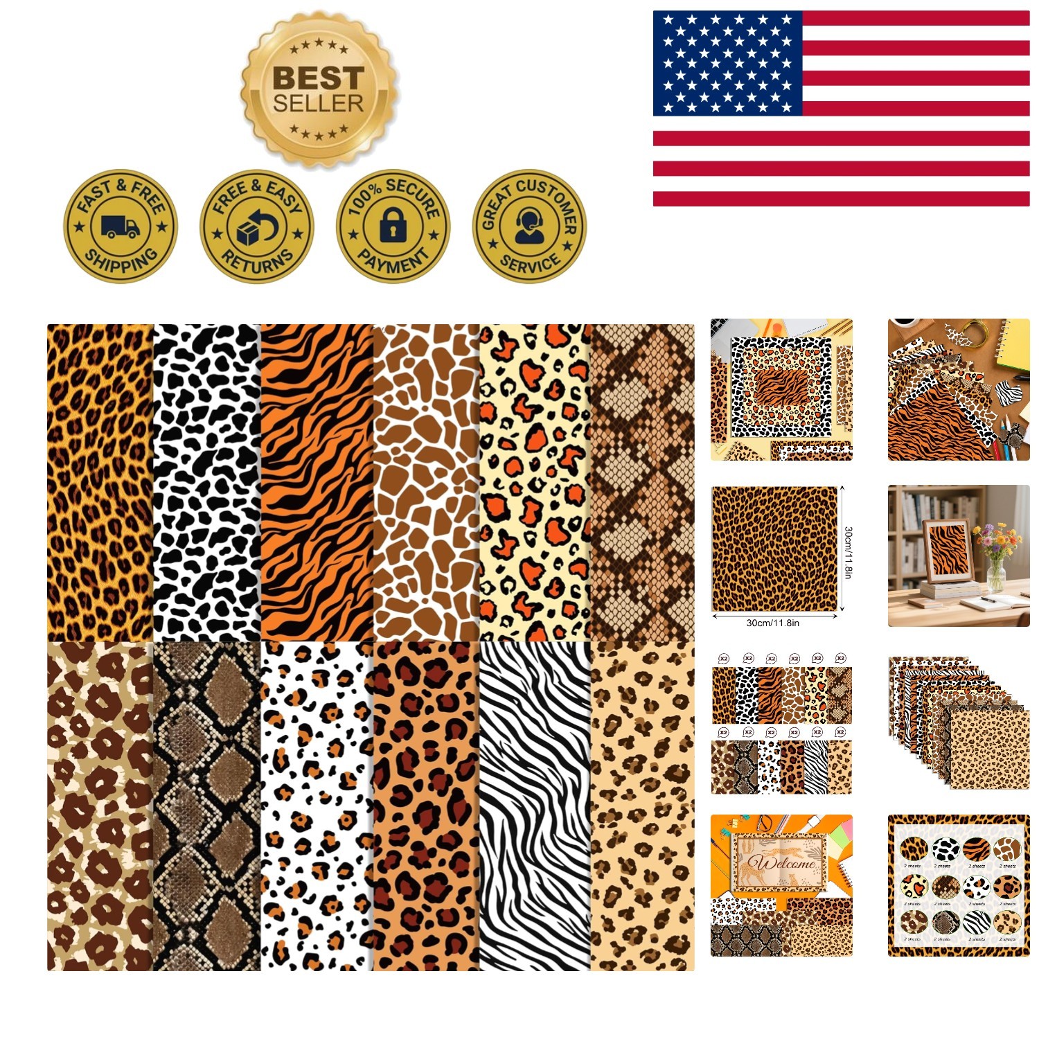 African Safari-Themed 24 Sheet Scrapbook Paper Pad with Tiger, Giraffe & More African Safari-Themed 24 Sheet Scrapbook Paper Pad with Tiger, Giraffe & More