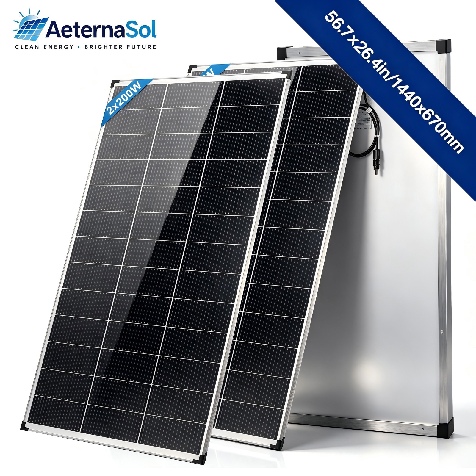 AeternaSol 2Pack 200W Solar Panel N-Type Mono PV Roof Home RV Off-Grid US Stock AeternaSol 2Pack 200W Solar Panel N-Type Mono PV Roof Home RV Off-Grid US Stock