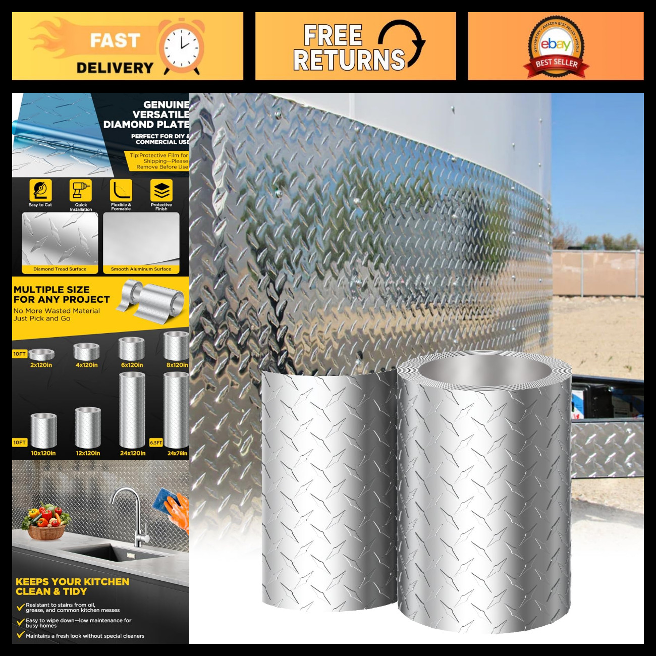 Aluminum Diamond Plate Sheet Metal - Tread Texture Panel for Trucks, Trailers, G