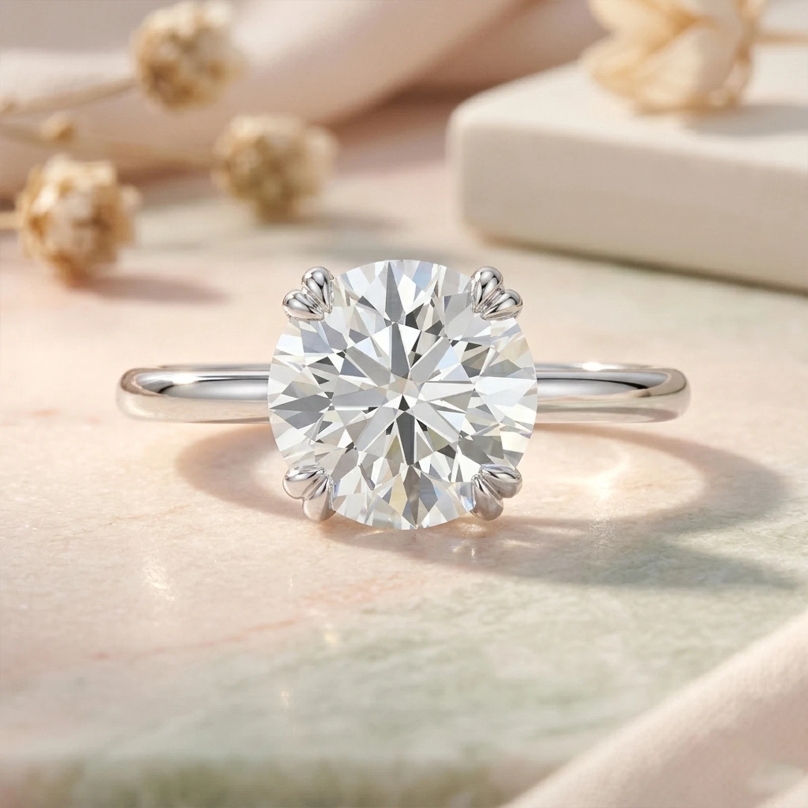 Beautiful 14k Solid White Gold Ring with Natural Diamonds 3.00 Ct.