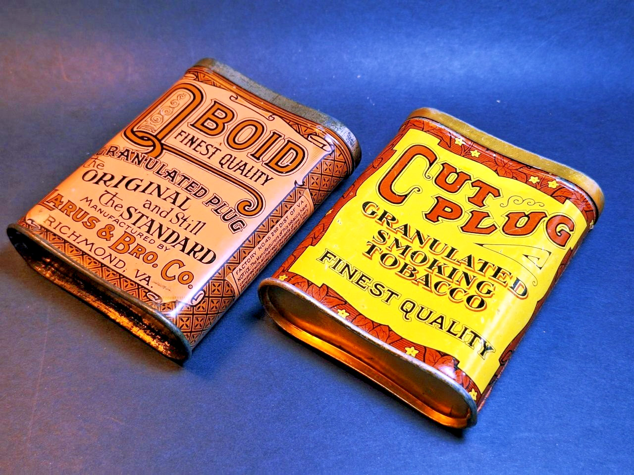 2x VP TOBACCO TINS; CUT PLUG 515 and QBOID, 1920s era both great cond., GRADE 9