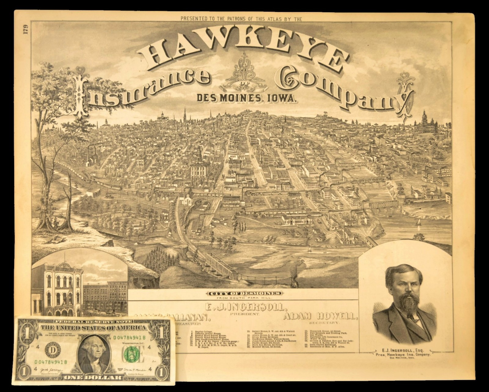 ca1875 Des Moines Iowa Map Birdseye View Hawkeye Insurance Capital Courthouse ca1875 Des Moines Iowa Map Birdseye View Hawkeye Insurance Capital Courthouse