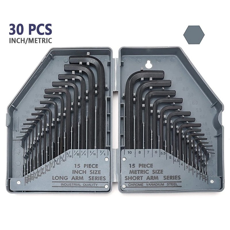 30 PCS Hex Key Allen Wrench Set with Case Inch And Metric Hex Key Combo Set