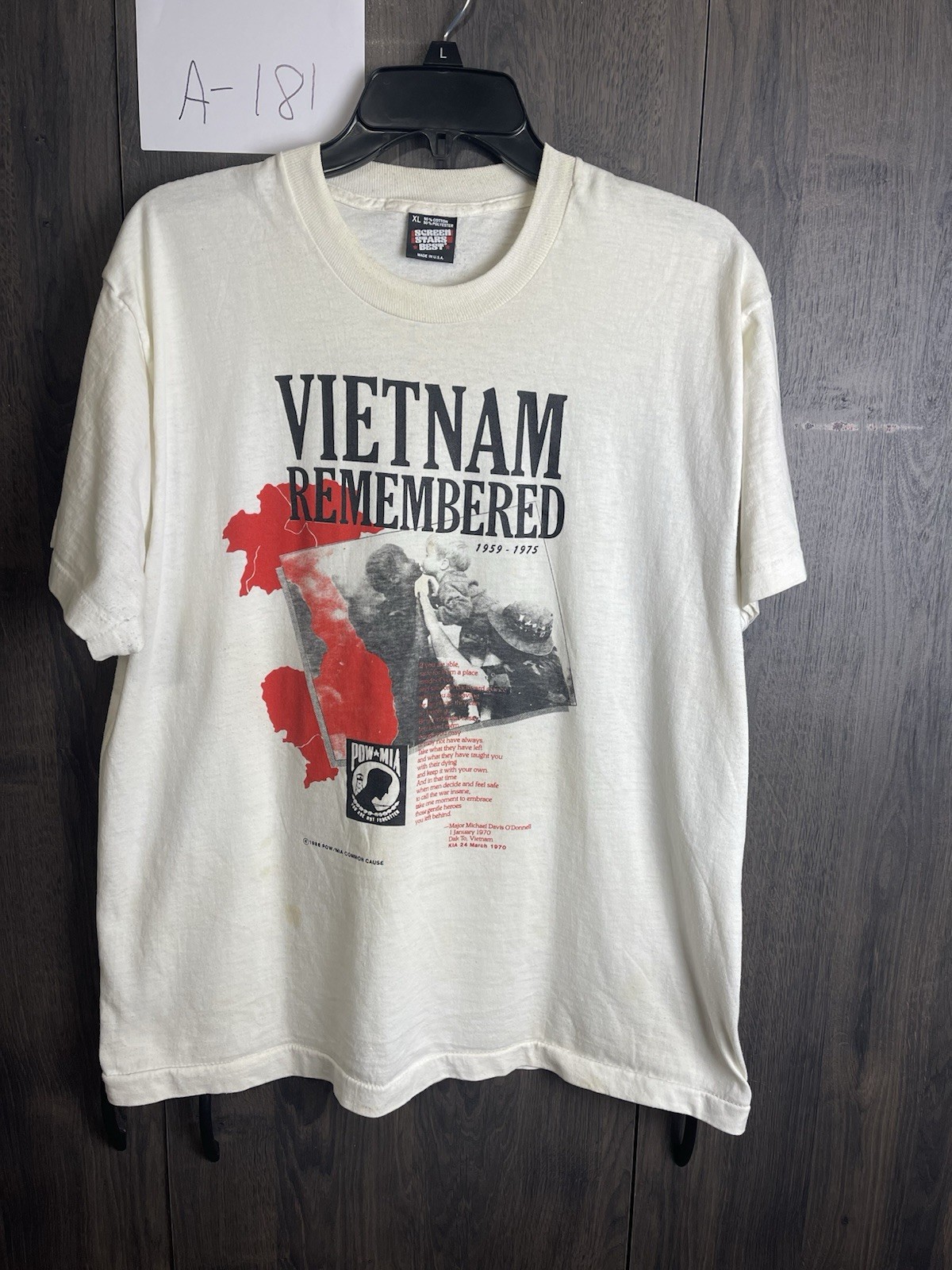 Vintage Vietnam Remembered Pow Mia Common Cause Double Sided T-Shirt Adult XL