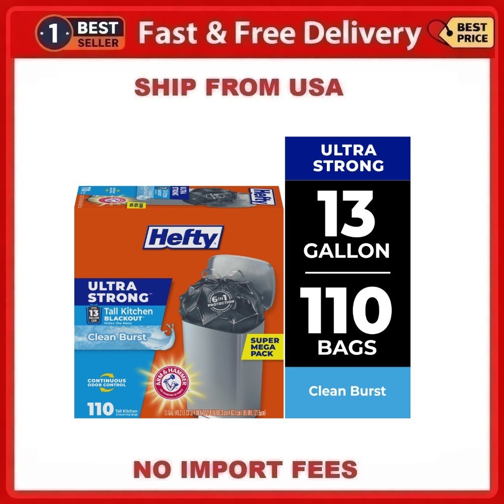 Hefty Ultra Strong 13 Gallon Trash Bags, Tall Kitchen Trash Bags 110 Bags Hefty Ultra Strong 13 Gallon Trash Bags, Tall Kitchen Trash Bags 110 Bags