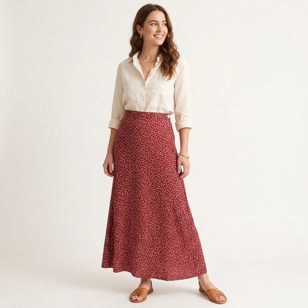 Vintage 90s Limited America Red Floral Rayon Maxi Skirt Made in Italy Size 8