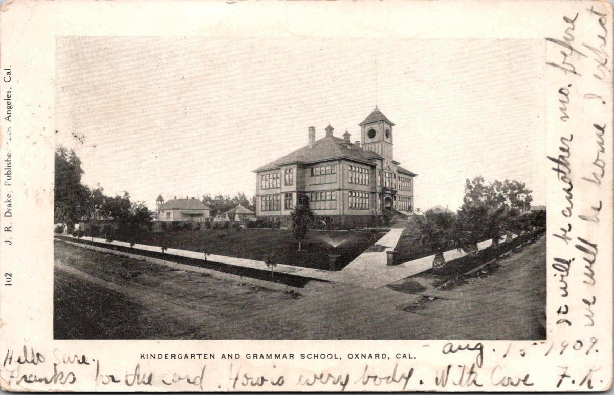 c1906 Kindergarten & Grammar School Oxnard California CA UDB J R Drake Postcard