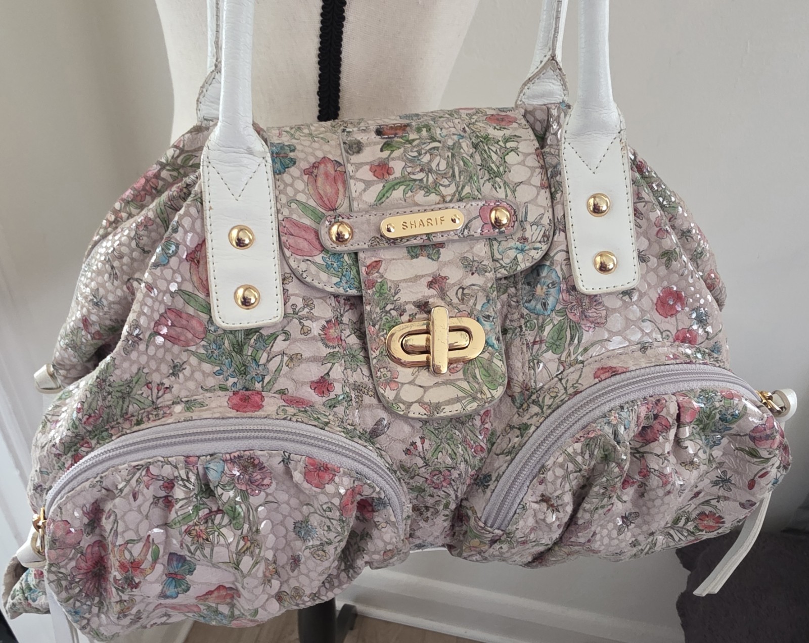 Gorgeous Sharif Studio Multicolor Floral Butterfly Print Leather Satchel w/ EuC