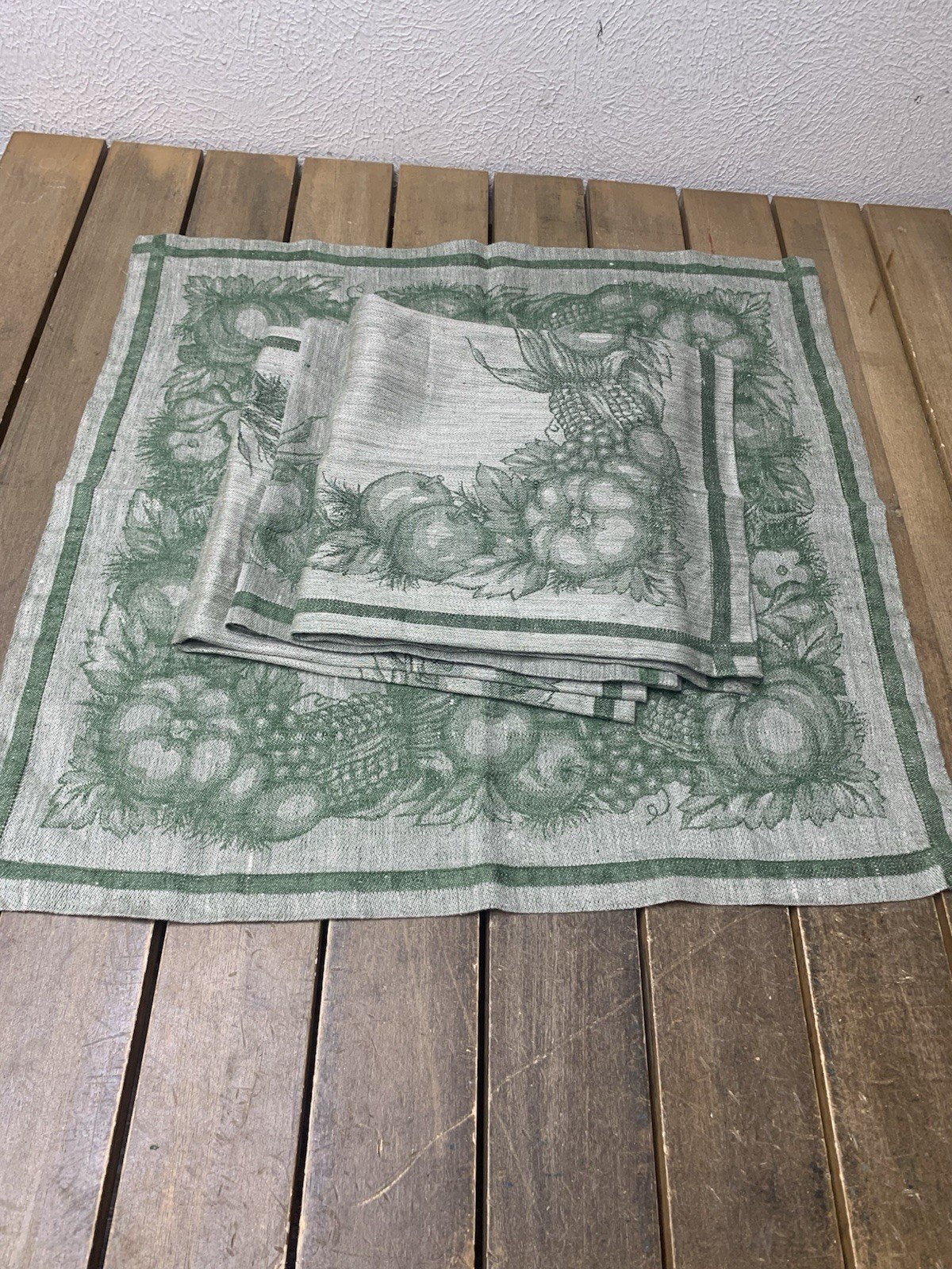 RARE WILLIAMS SONOMA 4 100% LINEN NAPKINS PUMPKINS GREEN GRAY FALL HARVEST EUC