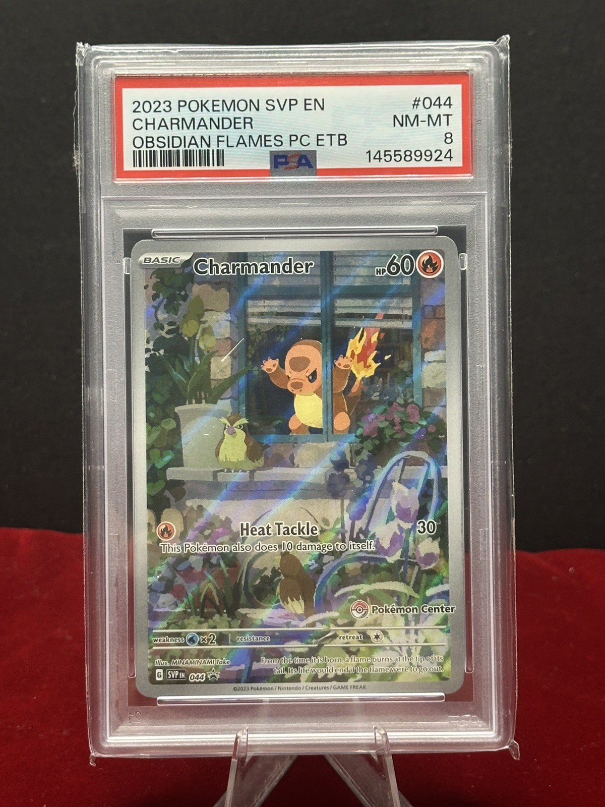 POKEMON 2023 OBSIDIAN FLAMES ETB CHARMANDER POKEMON CENTER PROMO 044 PSA 8