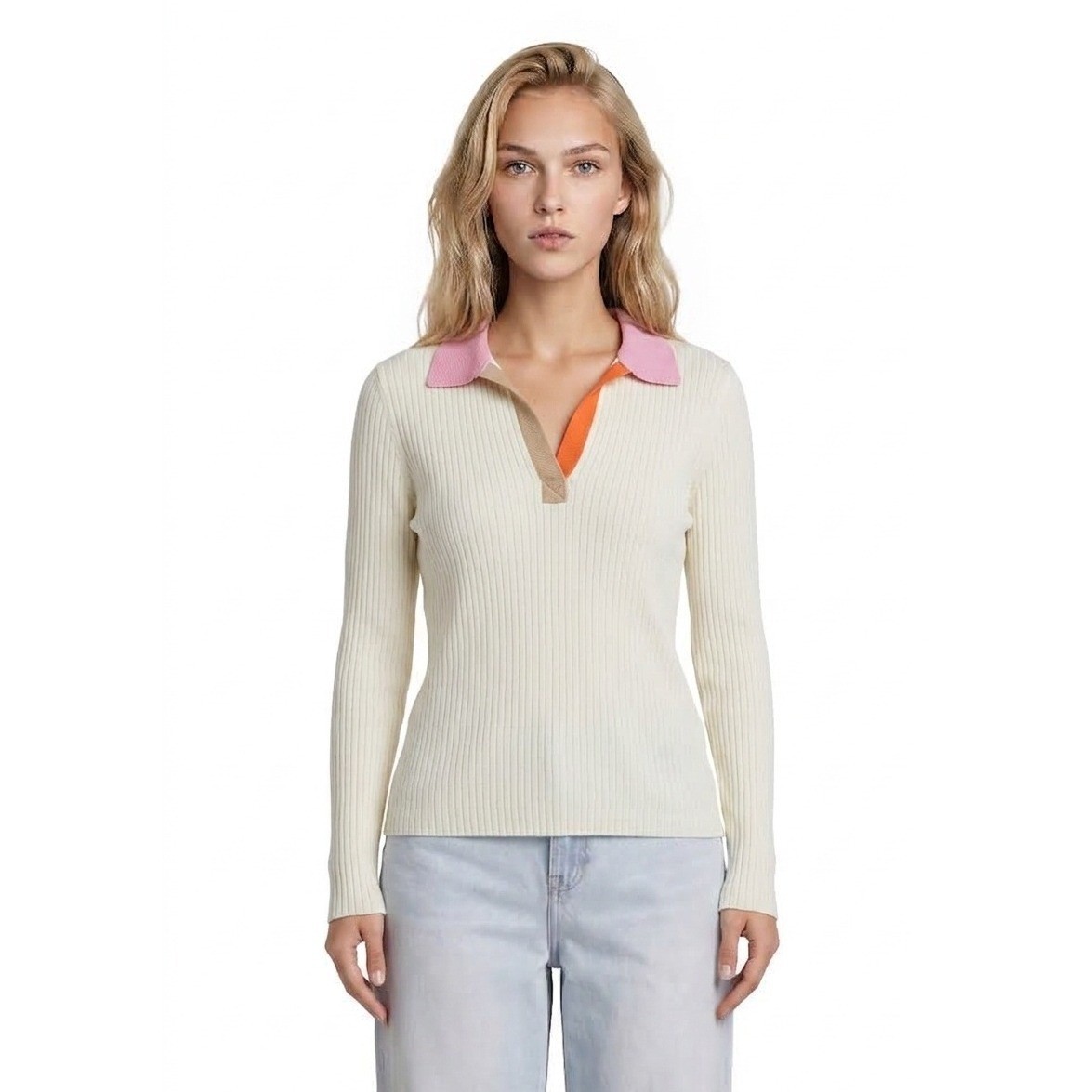 NEW J.McLaughlin Michaela Sweater Women\'s Size Medium Off White Pink Ribbed $158