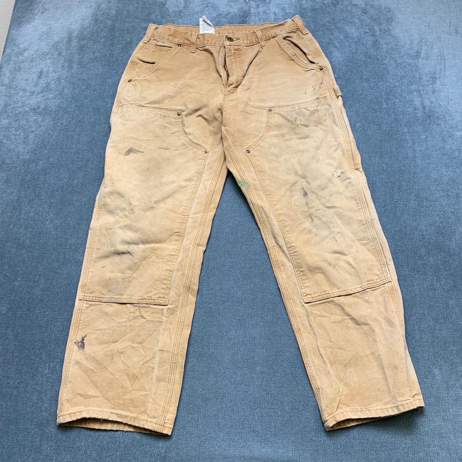 Carhartt Duck Double Knee Distressed Work Pants Mens 32x30 Brown Cotton Mid Rise