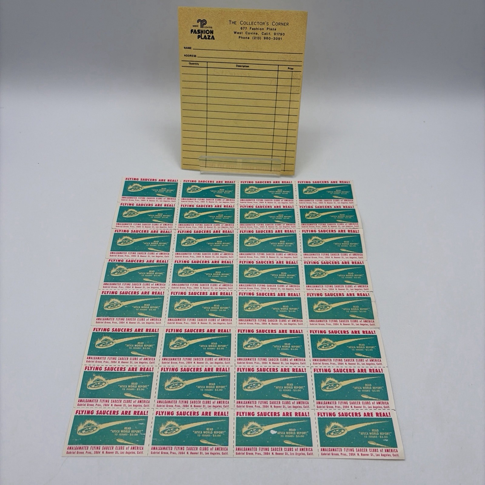 24 Vintage UFO Stickers Sheet Flying Saucers Los Angeles 24 Vintage UFO Stickers Sheet Flying Saucers Los Angeles