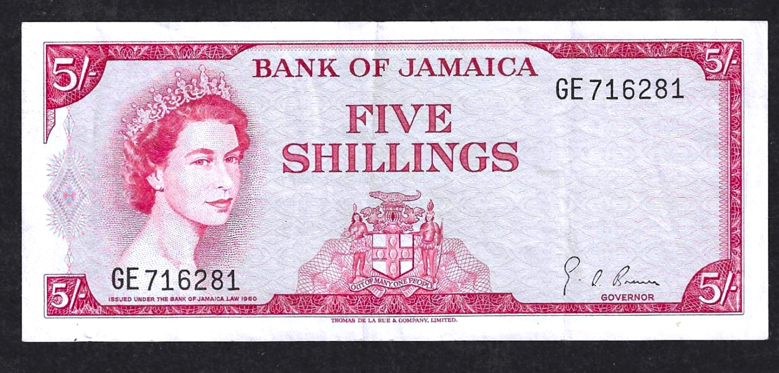 1960 (1967) JAMAICA 5 SHILLINGS ~ P-51Ad ~ QEII ~ CHOICE EXTREMELY FINE 1960 (1967) JAMAICA 5 SHILLINGS ~ P-51Ad ~ QEII ~ CHOICE EXTREMELY FINE