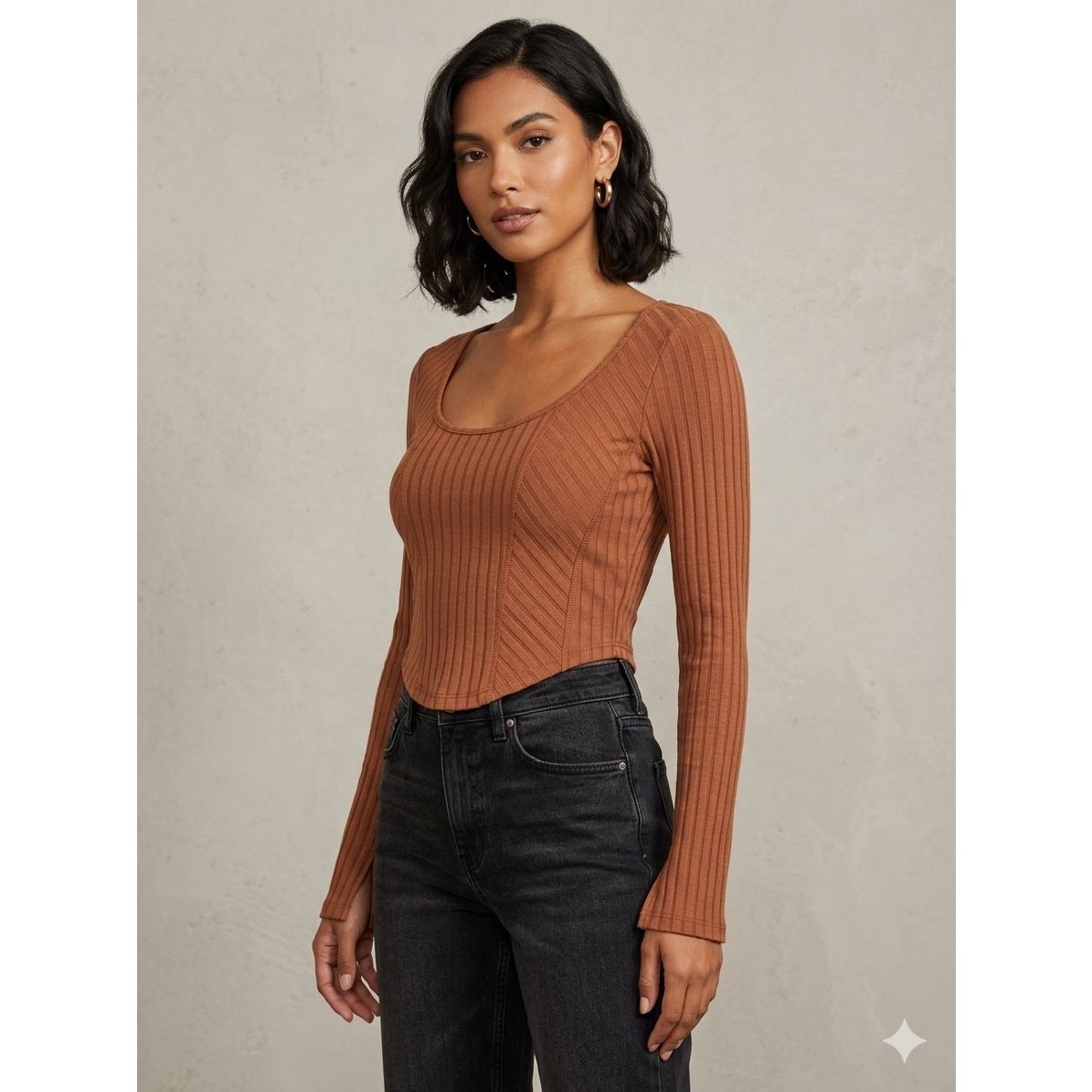 Altar\'d State Terracotta Ribbed Corset Long Sleeve Top – Size S EUC