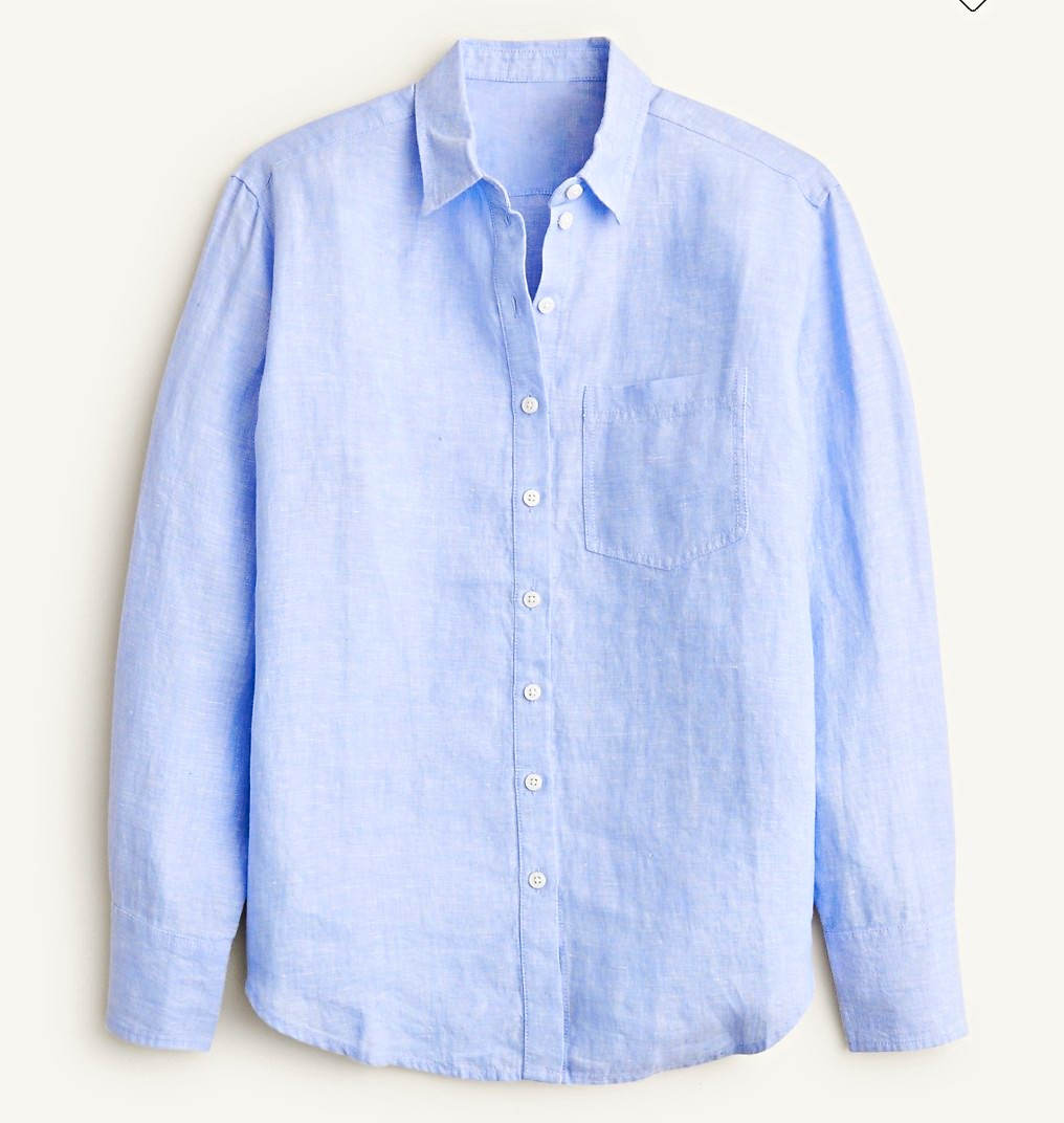 J.CREW Women\'s Linen Shirt Size12 Classic Fit French Blue