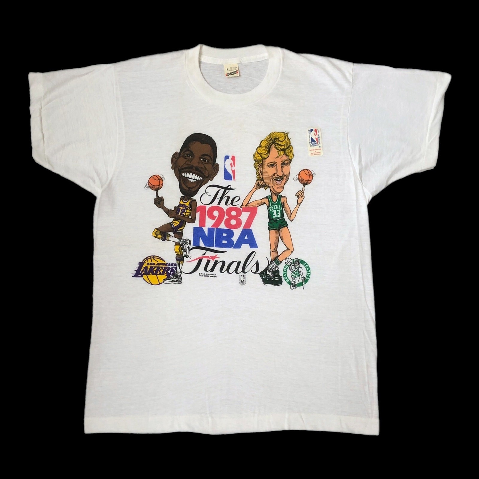 Vintage 1987 NBA Finals Bird Celtics Magic Lakers Salem Sportswear T-Shirt