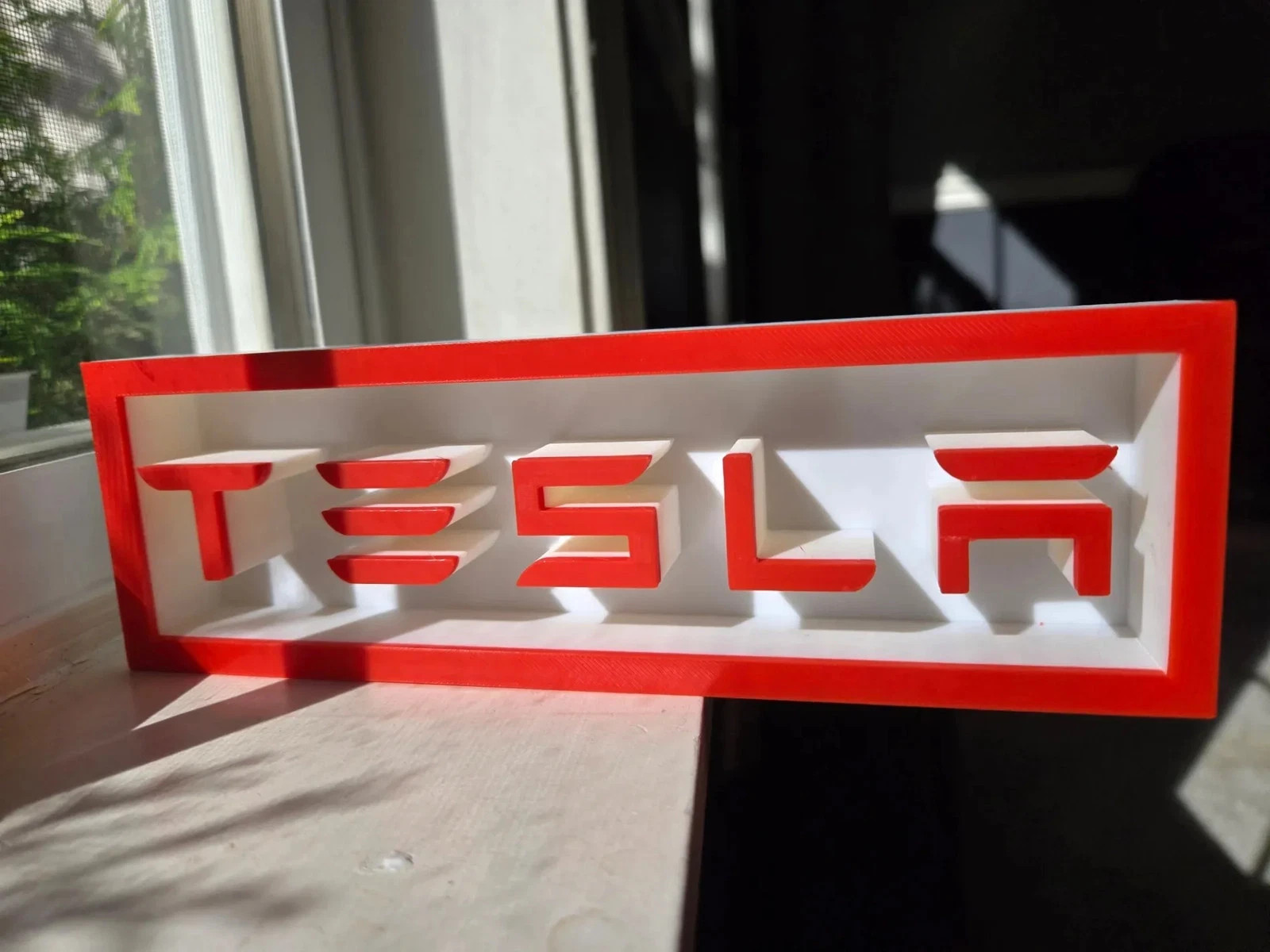 Tesla Logo 3D Sign Shadow Box Wall Art Decor Garage Man Cave Display