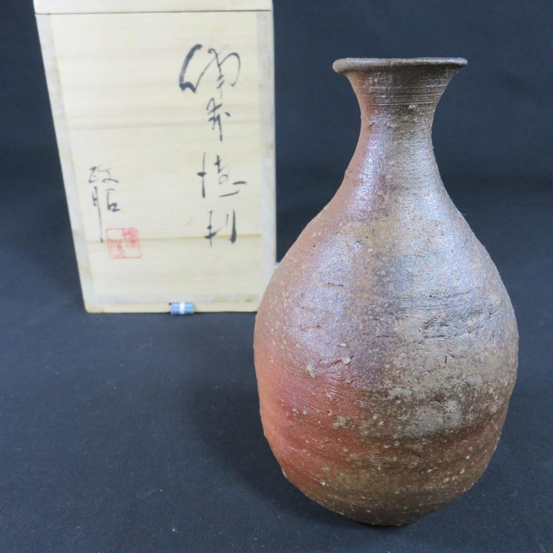 Masaaki Inomata Bizen Ware Tokkuri Sake Flask 14.5cm Signed Wood Box