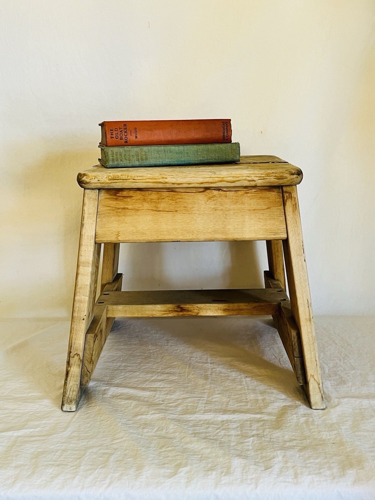 Vintage Rustic Wooden Stool Bell Systems Lineman