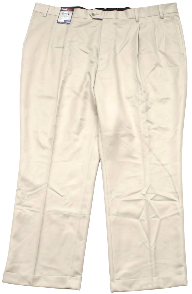 Roundtree & Yorke Mens 44X28 Travel Smart Pleated Pants Microfiber Beige Khaki