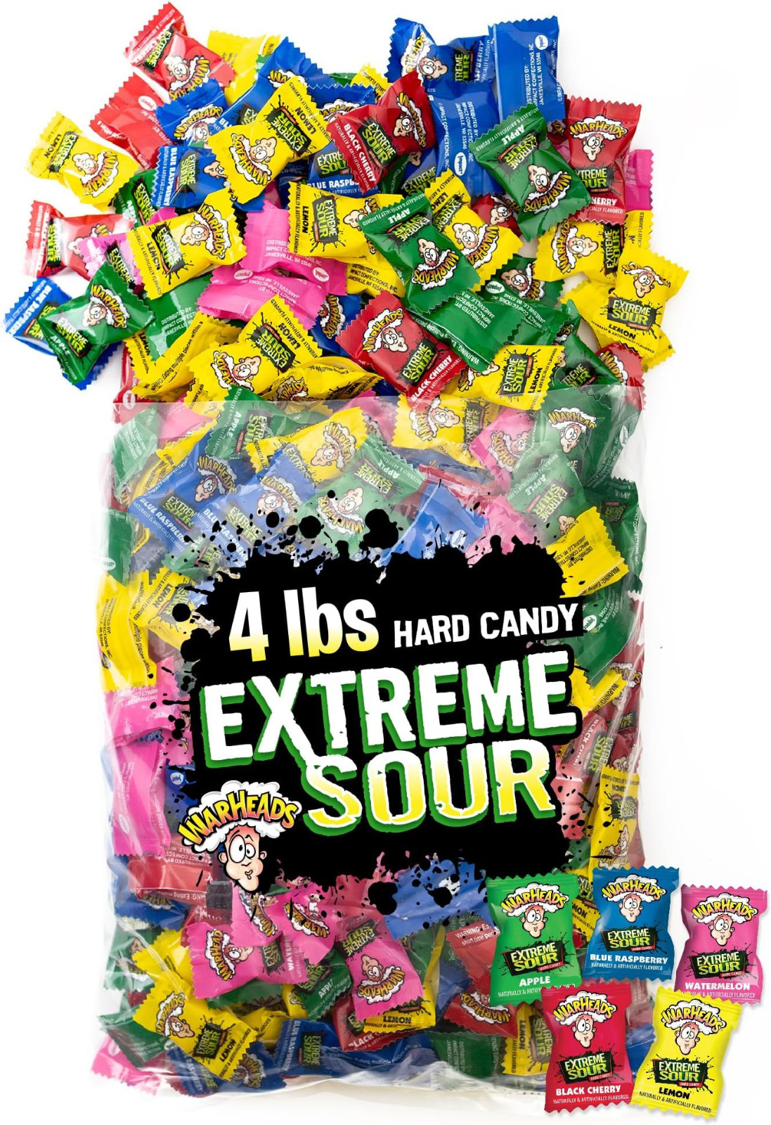 Warheads Extreme Sour Assorted Mix Flavors, Bulk Nostalgia Hard Candy (4 Pounds)