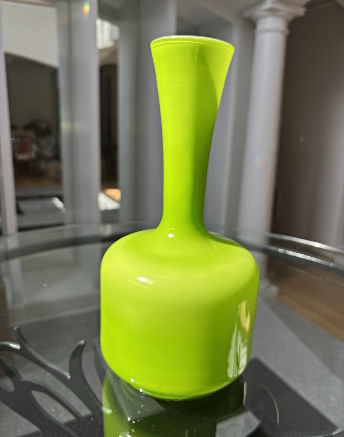 Vintage Italian Empoli Lime Green & Yellow Cased Glass Vases. MCM Decor.