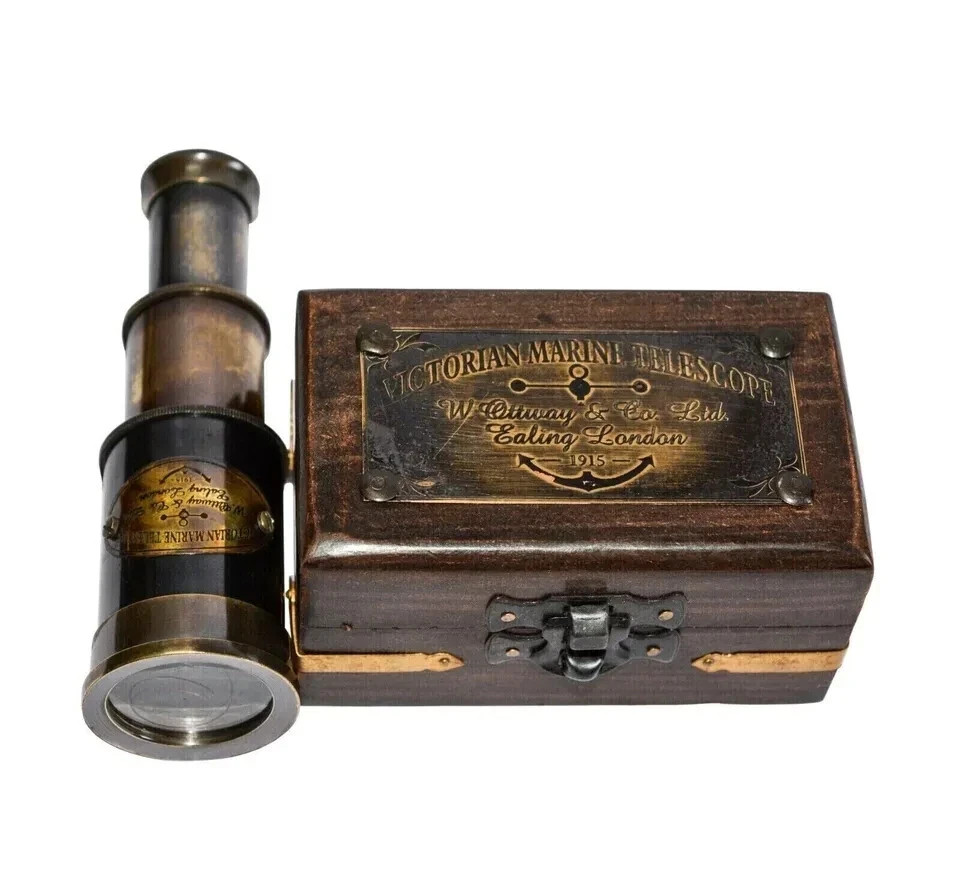 Antique Style Brass Telescope Maritime spyglass with wooden box-Gift Antique Style Brass Telescope Maritime spyglass with wooden box-Gift