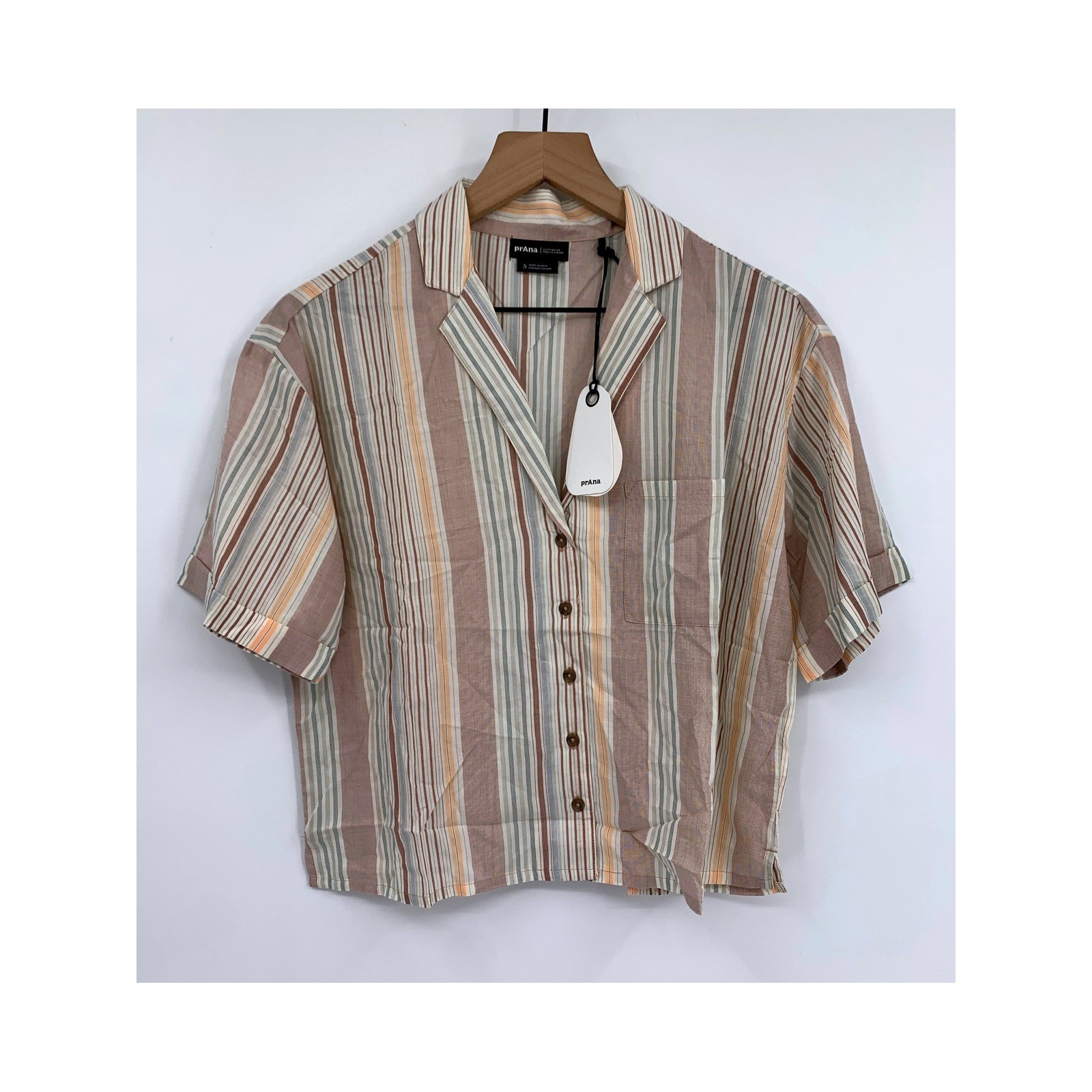 Prana Shirt Womens Small Pink Orange Iguala Top Short Sleeve Boxy Button Up NEW Prana Shirt Womens Small Pink Orange Iguala Top Short Sleeve Boxy Button Up NEW