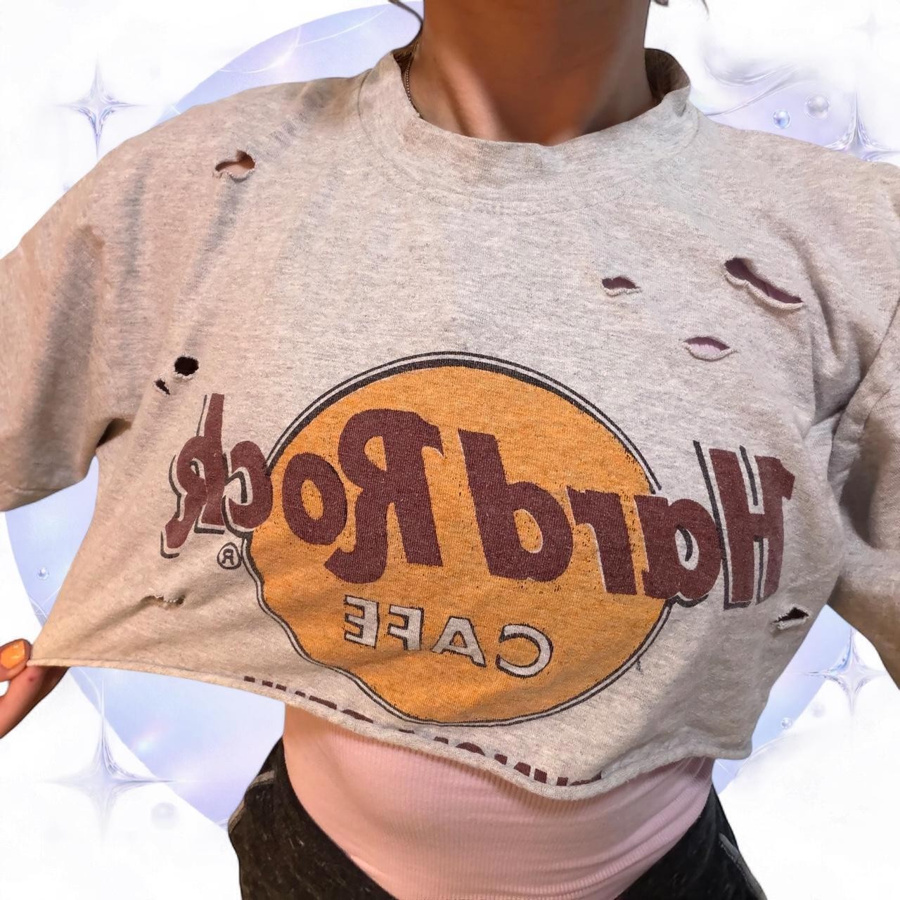 Vintage Reworked Hard Rock Cafe Distressed Micro Crop Tee